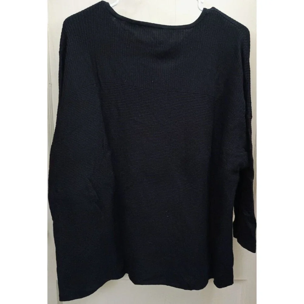 Chico's Size 3 Black Ribbed Knit Dolman Sleeve Sweater Women's XL/XXL Tunic Top